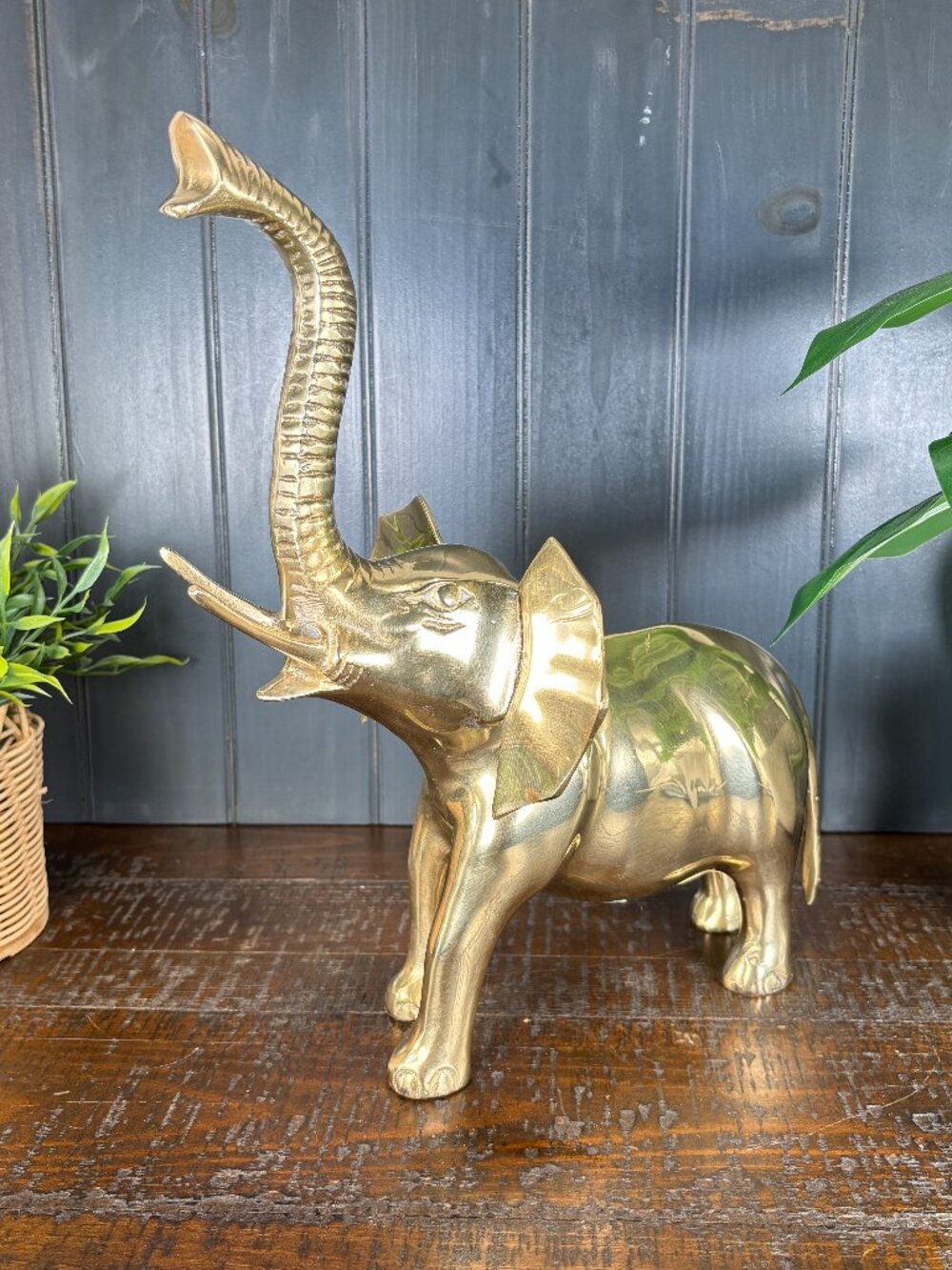 Vintage Large Brass Elephant Statue, Heavy Solid Elephant Figurine